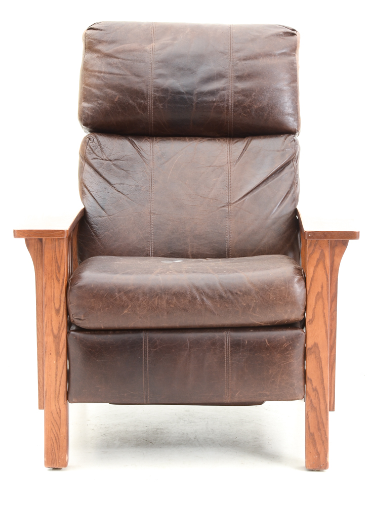 Mission Style Oak Chair with Leather Upholstery