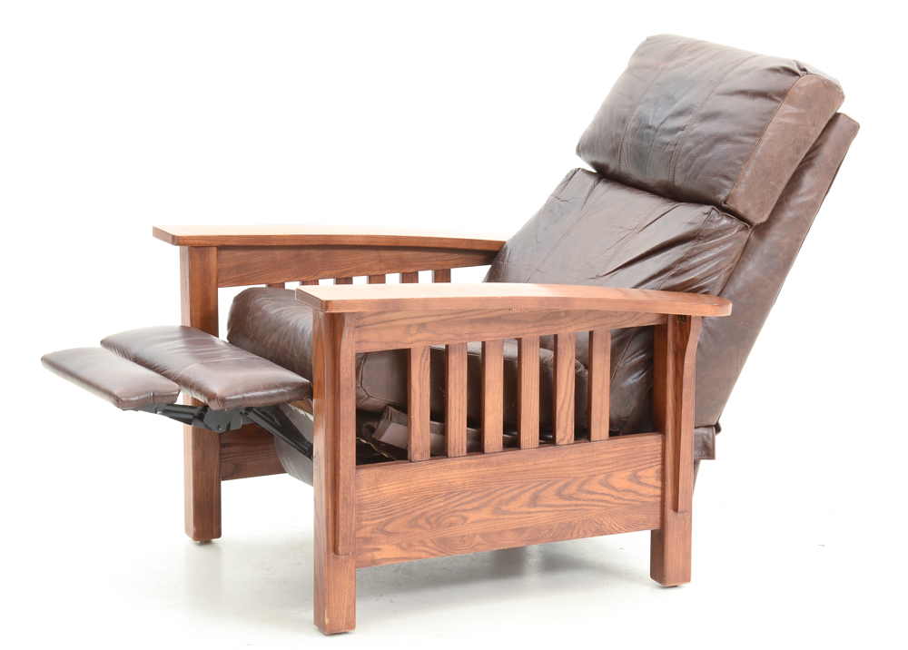 Mission Style Oak Chair with Leather Upholstery