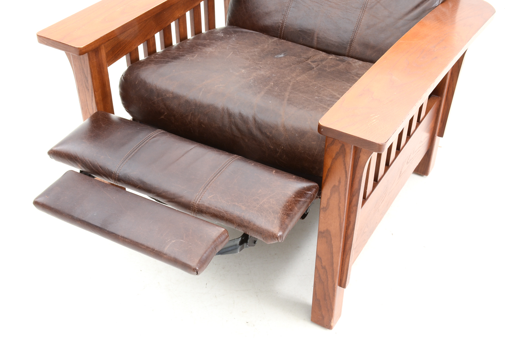 Mission Style Oak Chair with Leather Upholstery