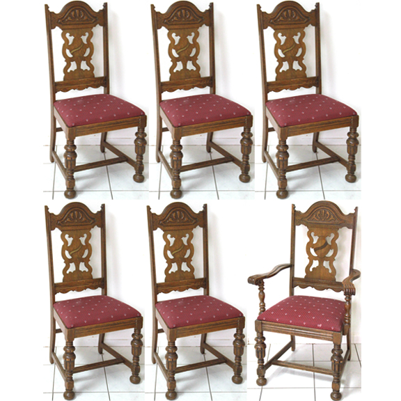 Antique Jacobean Revival Oak Dining Chairs