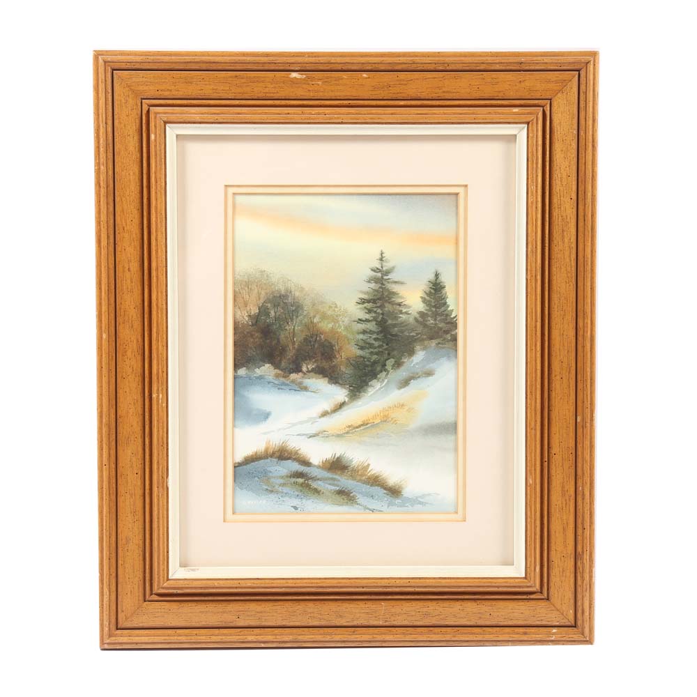 Owen Wexler Watercolor on Paper of Winter Landscape Scene