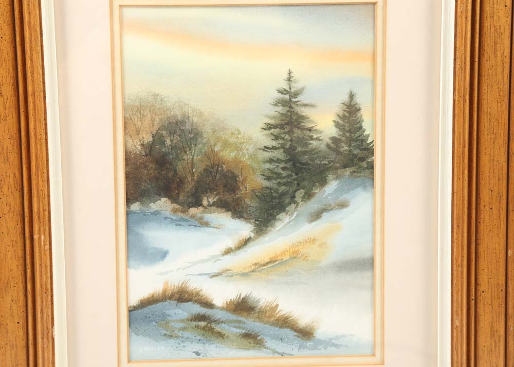 Owen Wexler Watercolor on Paper of Winter Landscape Scene