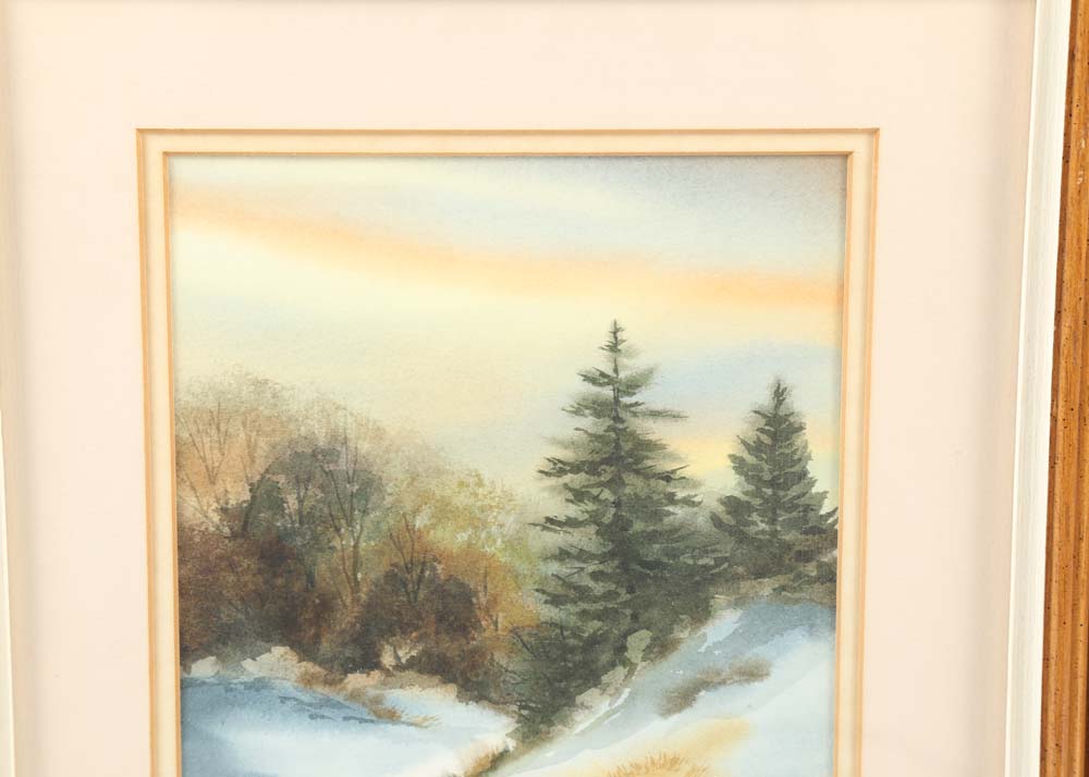 Owen Wexler Watercolor on Paper of Winter Landscape Scene