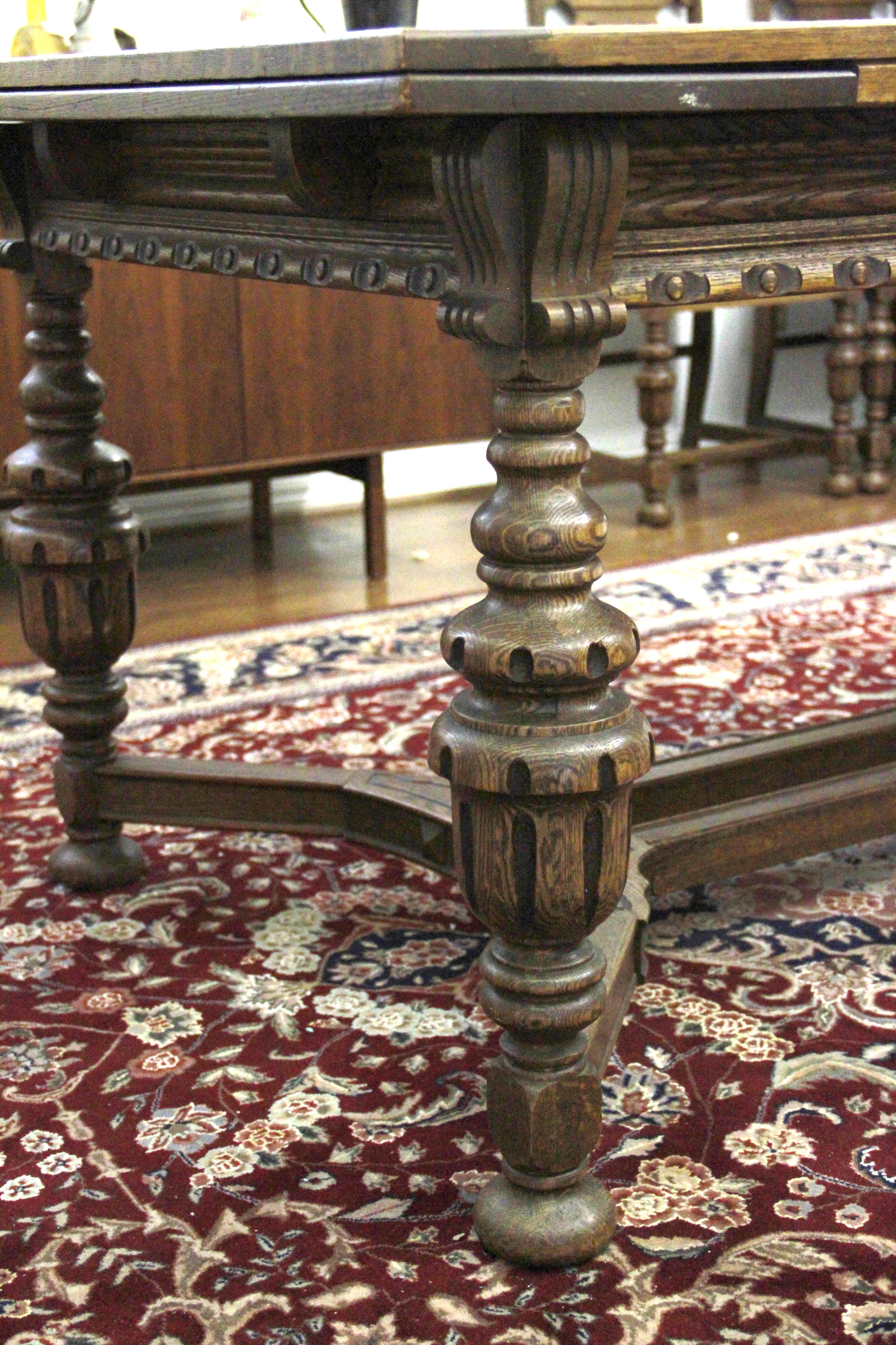 Antique Jacobean Revival Oak Dining Table