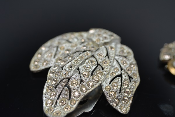 Vintage Rhinestone Clip Brooch, Stick Pin, and Screw Back Earrings