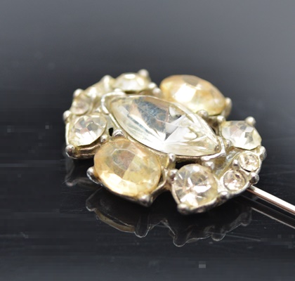 Vintage Rhinestone Clip Brooch, Stick Pin, and Screw Back Earrings