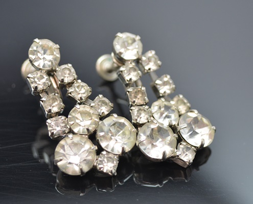 Vintage Rhinestone Clip Brooch, Stick Pin, and Screw Back Earrings