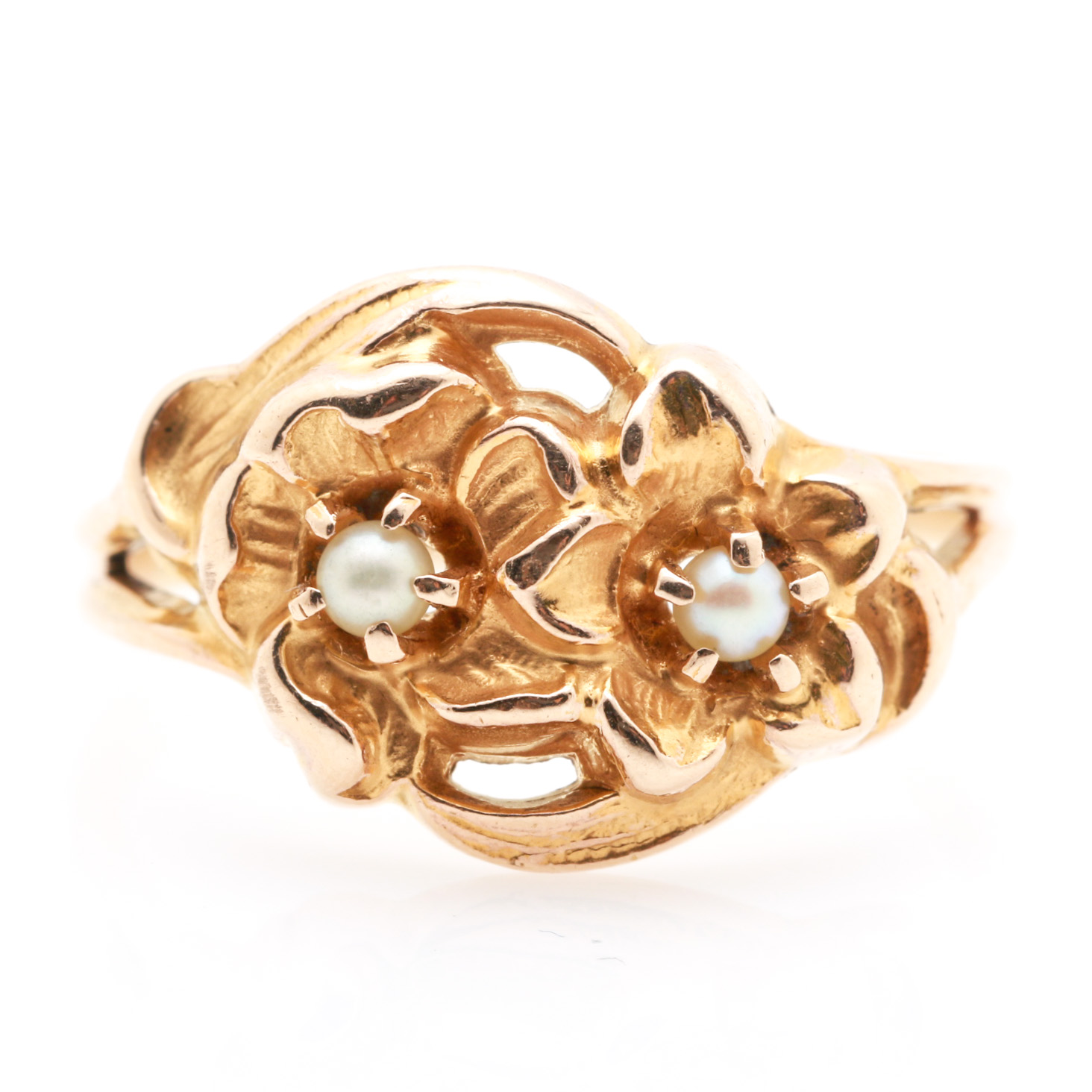 Vintage 10K Yellow Gold Seed Pearl Ring and Pin