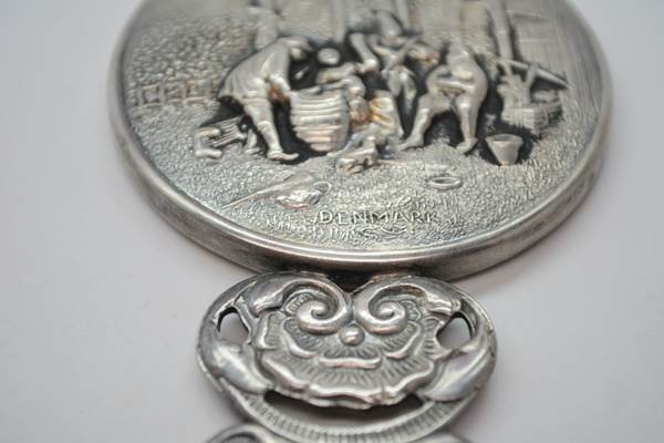 Vintage Circa 1940 Enamel Cuff and Silver Plate Hand Mirror