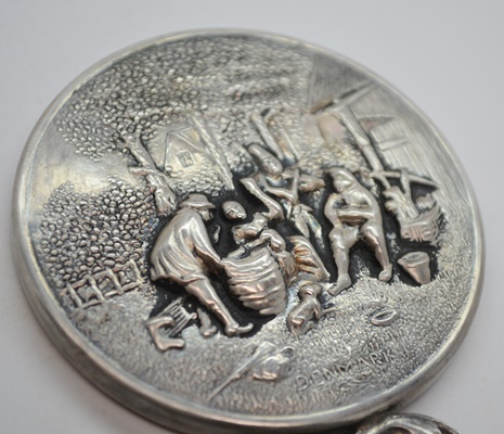 Vintage Circa 1940 Enamel Cuff and Silver Plate Hand Mirror