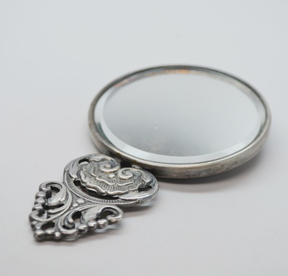 Vintage Circa 1940 Enamel Cuff and Silver Plate Hand Mirror