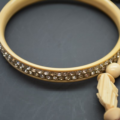Antique Rhinestone Celluloid Bracelet and Hand Carved Necklace