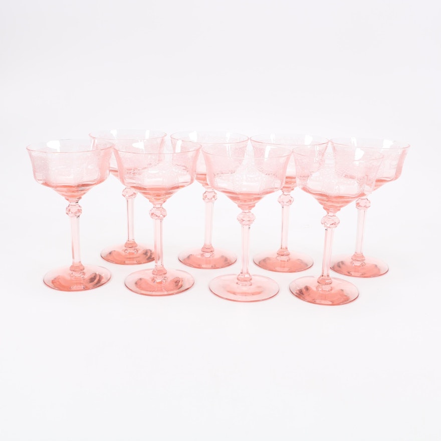 Pink Glass Champagne Coupes