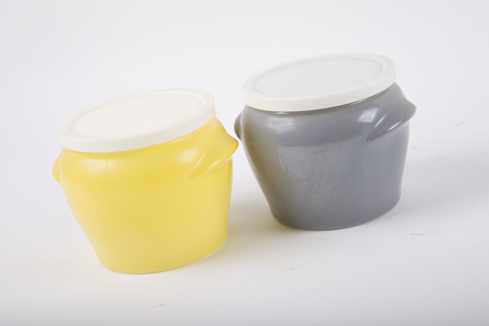 Vintage Glasbake "Walker's Honey Whip" Lidded Jars