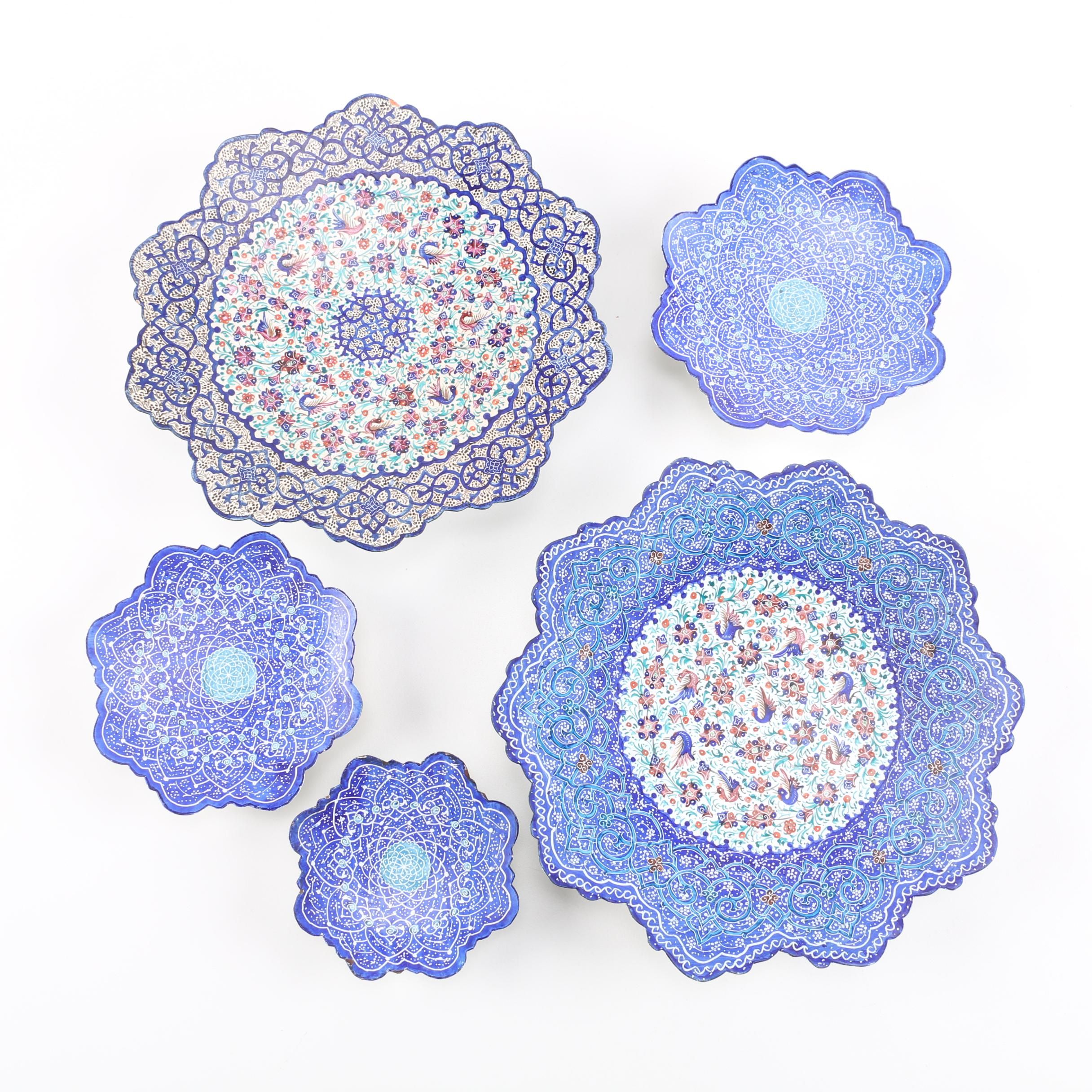 Hand-Painted Enameled Metal Iznik-Style Plates