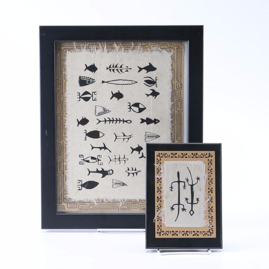 Primitive Style Prints on Handmade Paper of Animals