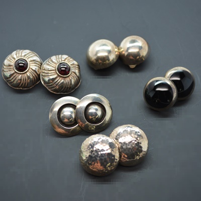 Five Pair Sterling Silver Pierced and Clip-on Earrings