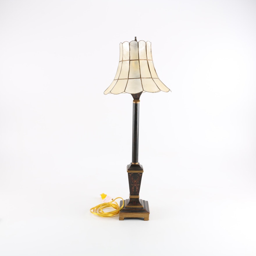 Ornate Table Lamp with Pearlescent Shade