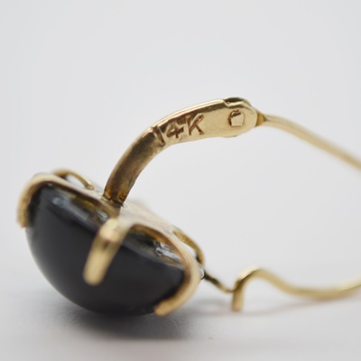 14K Yellow Gold Onyx Dangle Pierced Earrings