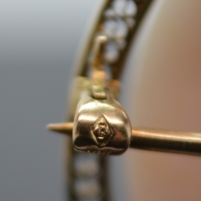 Victorian 10K Yellow Gold Coral Cameo Brooch