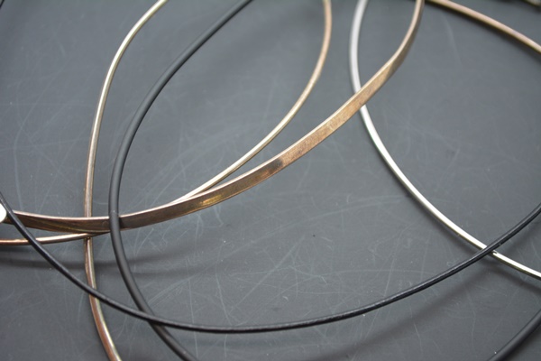 Sterling Silver Wire, Rubber and Leather Necklaces and Brooch