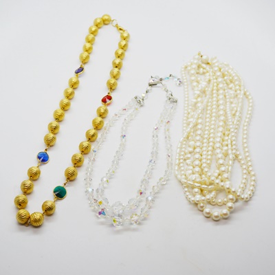Three Costume Bead and Faux Pearl Necklaces