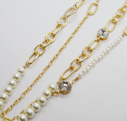 Three Faux Pearl and Gold Tone Costume Necklaces