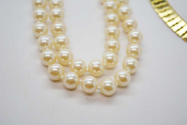 Three Faux Pearl and Gold Tone Costume Necklaces