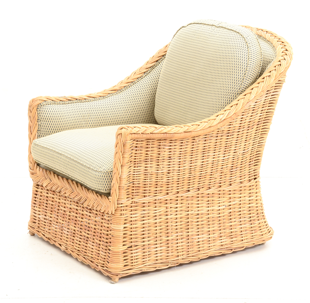 Upholstered Wicker Chair with Ottoman