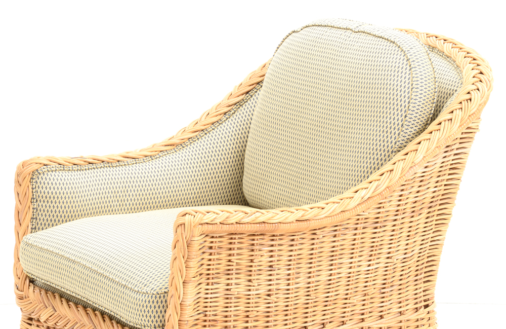 Upholstered Wicker Chair with Ottoman