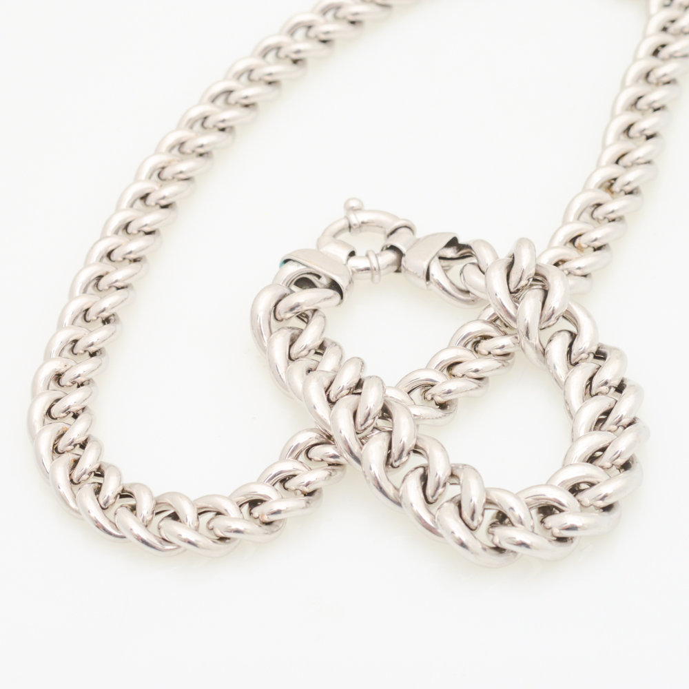 Sterling Silver Milor Hollow Curb Link Bracelet and Necklace