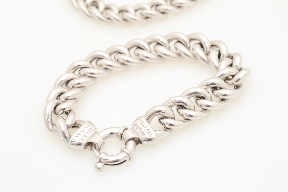 Sterling Silver Milor Hollow Curb Link Bracelet and Necklace