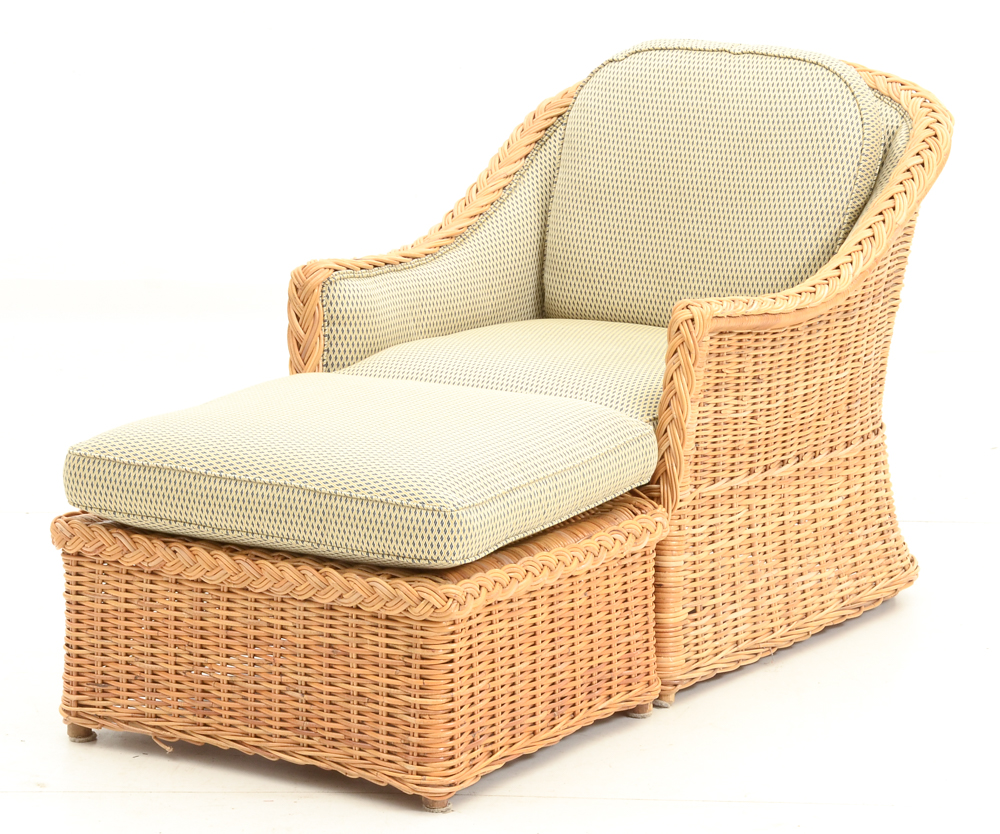 Upholstered Wicker Chair with Ottoman