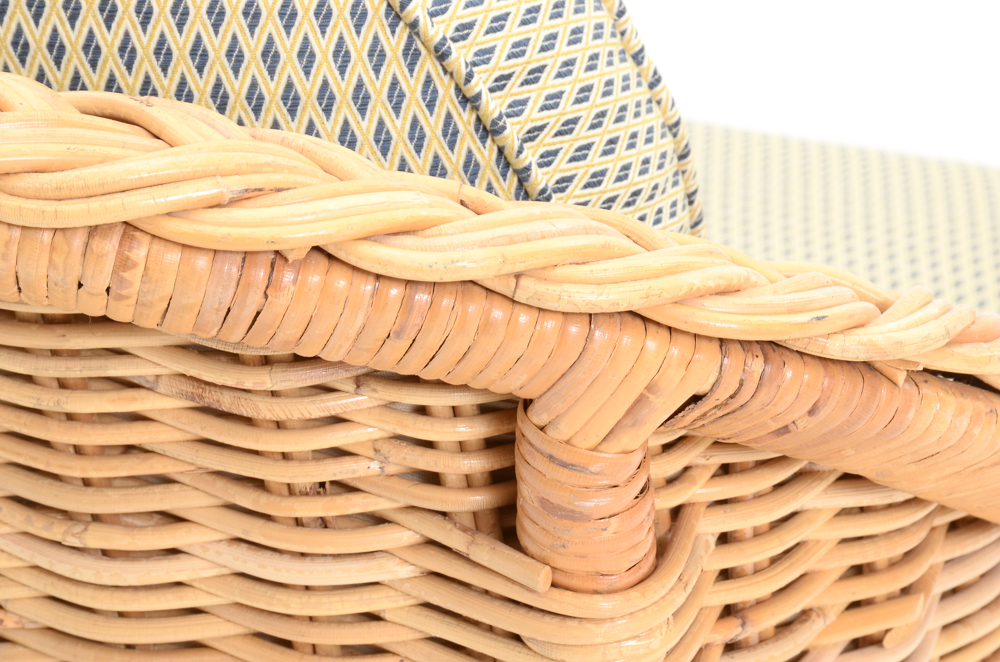 Upholstered Wicker Chair with Ottoman