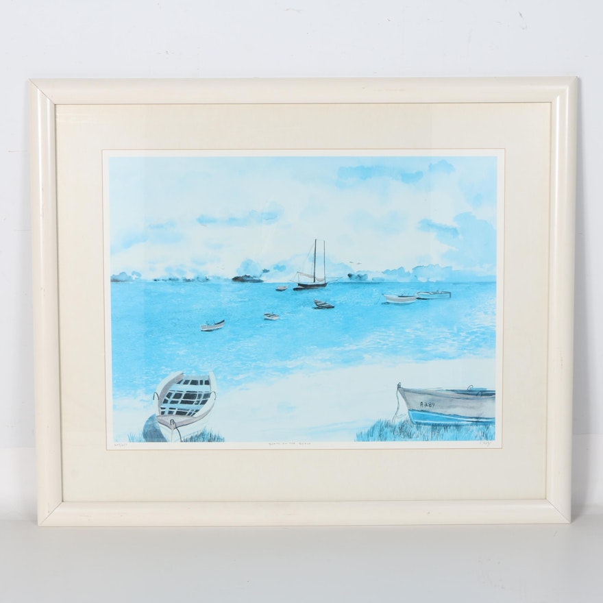 Eileen Seitz Limited Edition Offset Lithograph on Paper "Boats on the Beach"