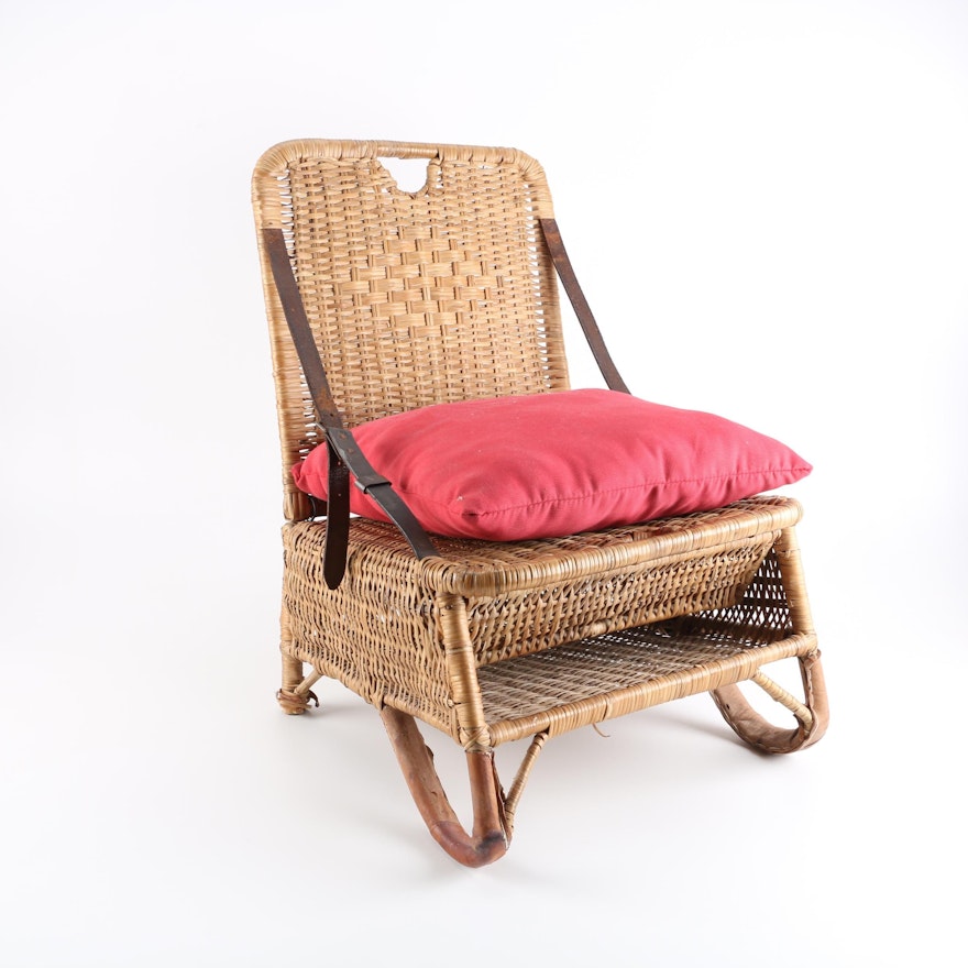 Portable Wicker Camping/Canoe Seat With Storage