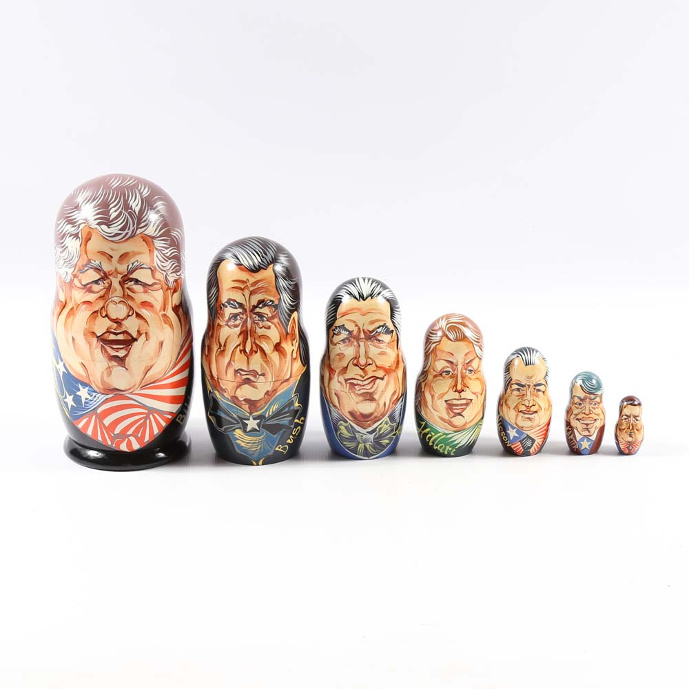 Handpainted U.S. President Themed Russian Nesting Dolls