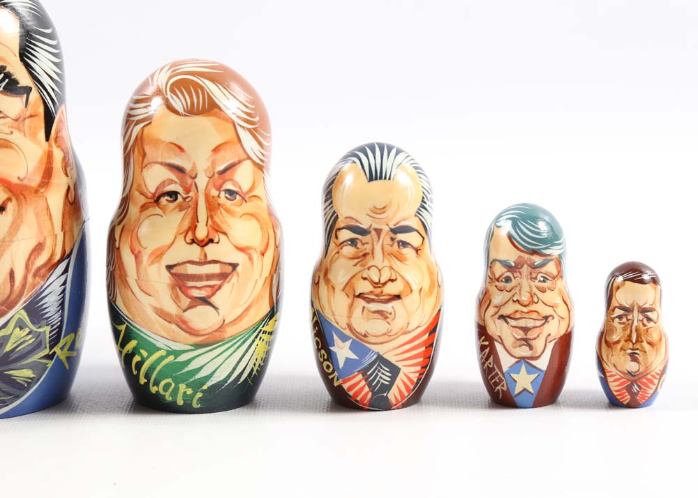 Handpainted U.S. President Themed Russian Nesting Dolls