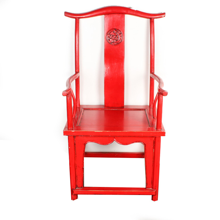 Chinese-Style Red Lacquered Yoke Back Chair