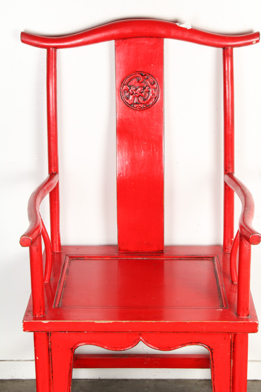 Chinese-Style Red Lacquered Yoke Back Chair
