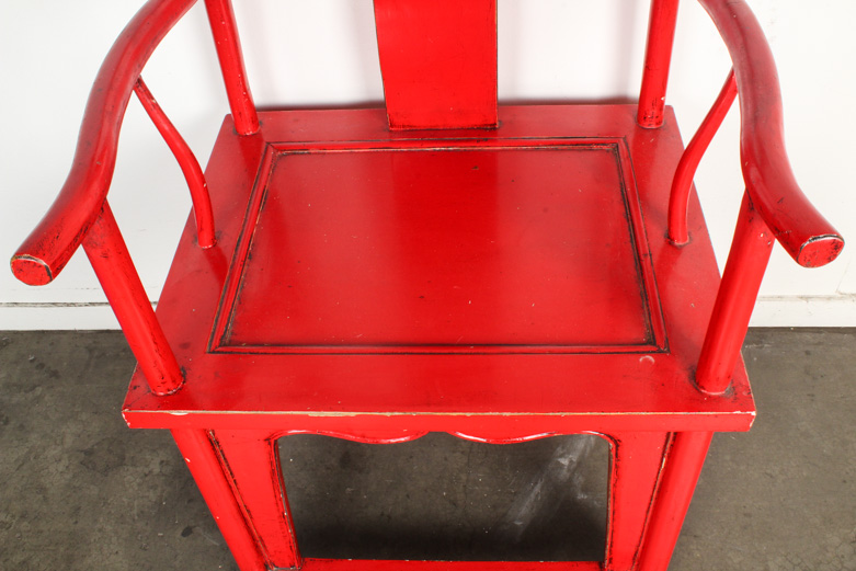 Chinese-Style Red Lacquered Yoke Back Chair