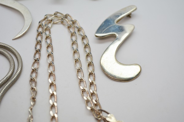 Three Stering Silver Necklaces and Three Sterling Silver Brooches