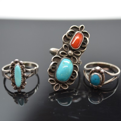 Three Native American Style Sterling Silver Rings