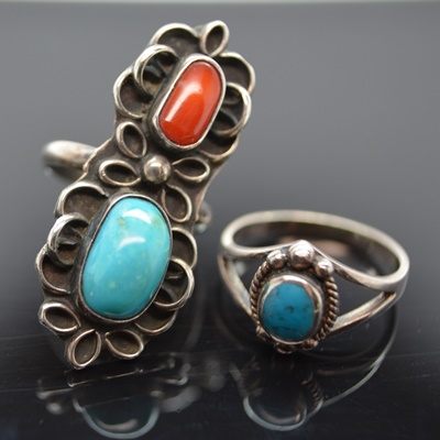 Three Native American Style Sterling Silver Rings