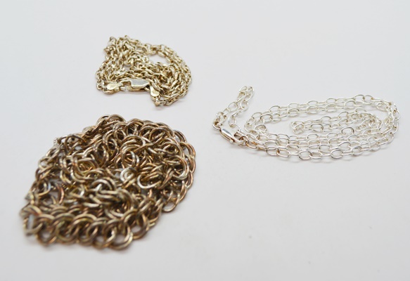 Three Sterling Silver Chain Necklaces