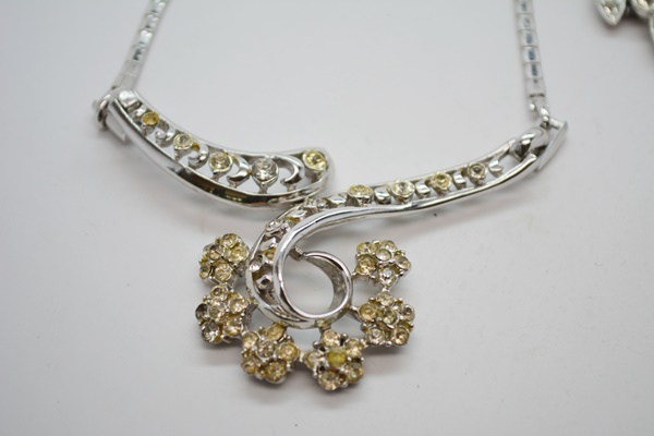 Three Silver Tone Rhinestone and Faux Pearl Costume Necklaces