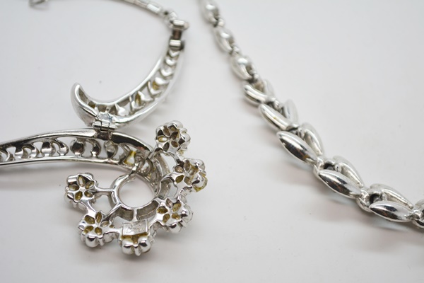 Three Silver Tone Rhinestone and Faux Pearl Costume Necklaces