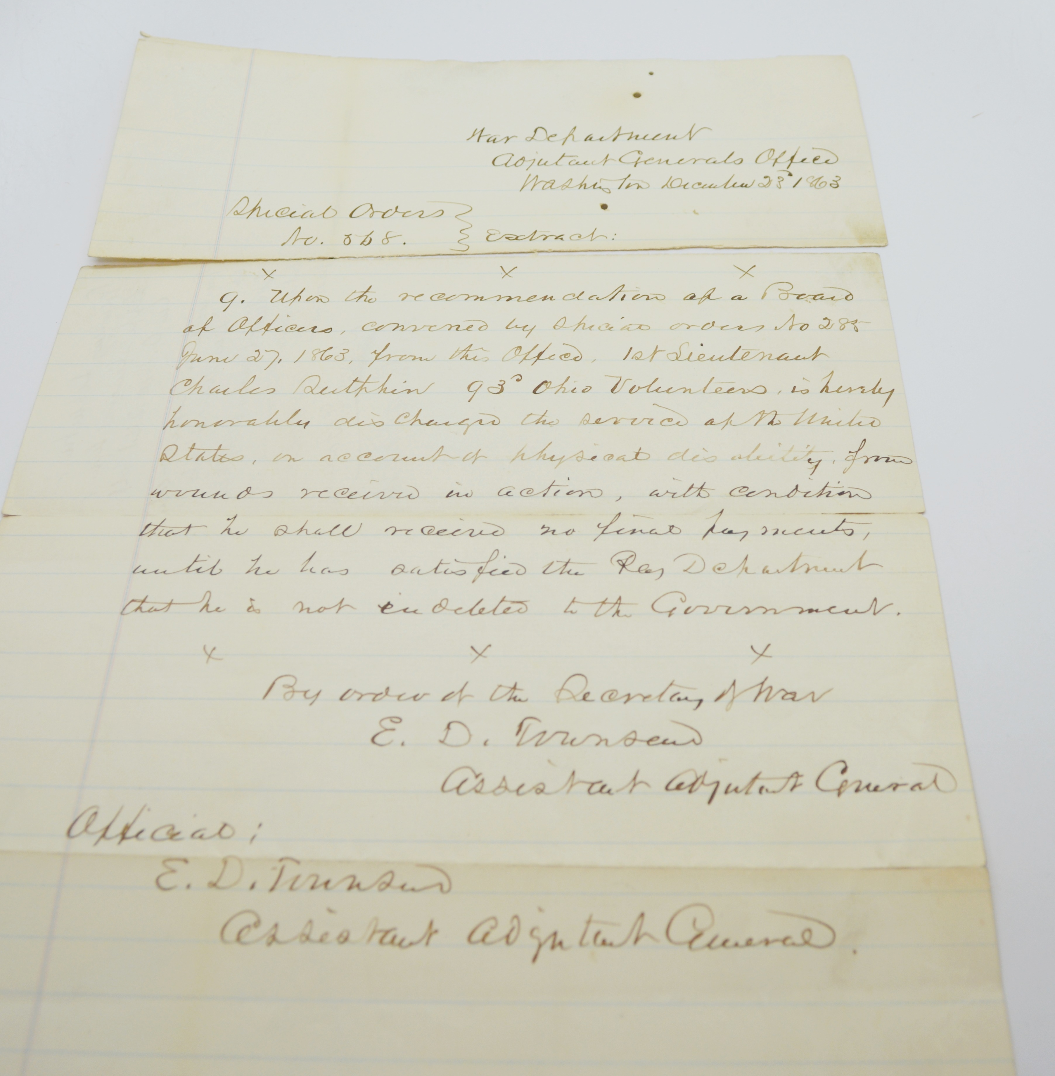 Authentic Civil War Muster Rolls and Correspondence