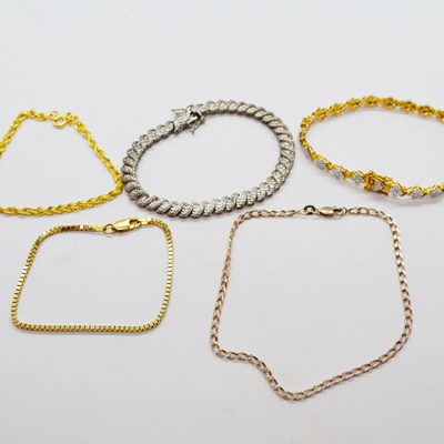 Five Sterling Silver Bracelets and Anklet