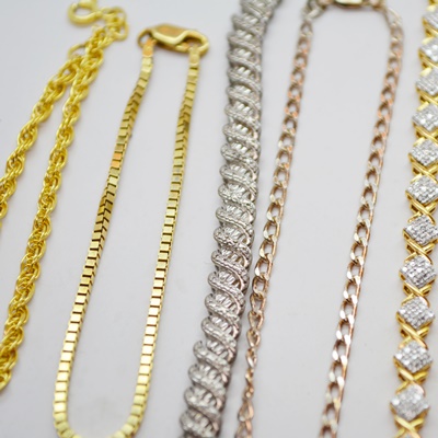 Five Sterling Silver Bracelets and Anklet